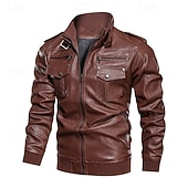 economico Giacca in ecopelle-Per uomo Giacca in Ecopelle Giacca da Biker Giacca da Moto Vacanza Quotidiano Antivento Tasca Primavera Autunno Semplice Moda Classico Collo alla coreana Regolare Nero Marrone Giacca