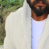 economico Maglioni Cardigan da uomo-Per uomo Felpa Cardigan A Coste Maglia Top lunghi Lavorato a maglia Semplice Con Cappuccio Vacanza Moda Casuale Abbigliamento quotidiano Abbigliamento Primavera &amp; Autunno Bianco Blu marino M L XL