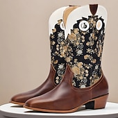 levne Cowboy &amp; Western Boots-Pánské kovbojské boty se zlatou květinovou výšivkou – klasické westernové boty do půli lýtek na rodeo, country koncerty a venkovní akce