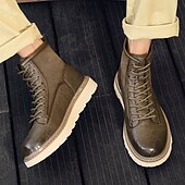 abordables Bottes de travail-Bottes de combat à lacets en similicuir marron pour homme – chaussures de travail et de randonnée d&#039;extérieur durables pour un usage quotidien et l&#039;aventure