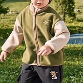 billiga Pojkars basebolljackor-Barn Unisex Fleece-jacka Baseballjackor Ytterkläder Färgblock Långärmad Komfort Knappar Håller värmen Mjukt Fleece Täcka Utomhus Mode Dagligen Blå Grön Grå Vår Höst 4 år +