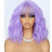 tanie Peruki imprezowe-Peruka typu bob syntetyczna z grzywką dla kobiet, bordowa, syntetyczna, odporna na ciepło, luźna, kręcona, falowana, krótka, bob w kolorze czerwonego wina, bezklejowa, fryzura na co dzień