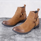 abordables Bottes en cuir haut de gamme-Bottines en cuir suédé pour homme – bottines Chelsea décontractées à boucle rétro pour le travail et le week-end