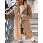 billiga Fleece-fodrade jackor-Dam Sherpajacka Bekväm Andningsfunktion Knappar Elegant Ledigt Slät Semester Gata Ledigt Dagliga kläder Enkelknäppt Lång Huva Normal Långärmad Ytterkläder Brun Kaki Beige Vår Höst