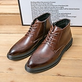 abordables Bottes de Costume-Bottes à lacets en similicuir marron pour hommes avec une silhouette moderne et élégante, idéales pour les environnements professionnels, les événements formels et les occasions décontractées élégantes
