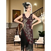 رخيصةأون إكسسوارات تنكرية-مجموعة مجوهرات نسائية من طراز جاتسبي فلابر من عشرينيات القرن العشرين - عصابة رأس من ريش الطاووس، سوار من اللؤلؤ، أقراط، قلادة، وقفازات للحفلات الكلاسيكية والملابس المسائية