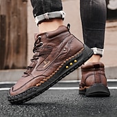 Недорогие Ботильоны-Мужские коричневые высокие повседневные ботинки со шнуровкой, мягкой удобной подошвой, прочные, для прогулок на свежем воздухе, для осени, зимы и повседневной носки