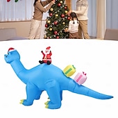 abordables luces navideñas al aire libre-Papá Noel navideño con sombrero azul de Navidad, dinosaurio LED con luz, modelo inflable impermeable para interiores y exteriores, patio, césped, fiesta, ambiente festivo, decoración, luz de apoyo