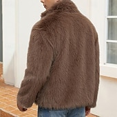 levne Pánské bundy a kabáty-Pánské Neformální bunda Kabát z umělé kožešiny Dovolená Denní Zahřívací Plyš Podzim Zima Bez vzoru Módní Šik ven Stojáček Standardní Černá Bílá Žlutá Královská modř Velbloudí Saka