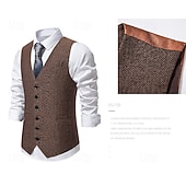 abordables Gilet pour homme-Homme Gilet en tweed Gilet Formel Mariage Vacances Quotidien ancien Mode Printemps Automne Avec Poches Boutons Polyester Confortable Chevrons Simple Boutonnage Col en V Revers Coupe Slim Marron Gris