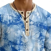 abordables Géométrique-Homme Chemise Henley T-shirt Haut Henley manche longue Teinture par nouage Mode Designer Occasionnel Tie Dye Bloc de Couleur Boutons Henley Occasionnel Quotidien Extérieur Été Printemps Toutes saisons