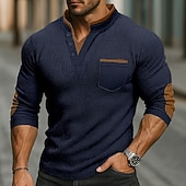 billiga Casual Henley T-shirt-Herr Våffeltröja Waffle Henley Shirt Långärmad Hög krage Vår &amp; Höst Alla årstider Ensfärgat Mode Grundläggande Ledigt Fickor falska två stycken Gata Ledigt Sport Svart Marinblå Armégrön Topp t-shirt