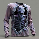 olcso Halloween pólók-Mindszentek napja Férfi Zombik 3D Póló Hosszú ujj póló 3D nyomtatás Terített nyak Ing Divat Túlzott Utca Hétköznapi Napi zöld 1# zöld 2# Arcpír rózsaszín Nyár Tavasz Ősz Ruházat S M L XL XXL XXXL