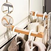 abordables Crochets et fixations-Crochets de porte pliables en bois sans perçage, support de placard invisible, crochet mural pour vêtements, gain de place, support pliable pour dortoir, chambre à coucher, porte arrière, organisateur