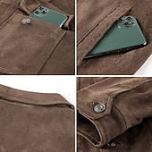 ieftine Jachete din suede fals-Bărbați Jacheta din piele intoarsa artificiala Jachetă cargo Sacou Vacanță Zilnic Cald Buzunar Toamnă Iarnă Simplu Modă Clasic Rever Regulat Negru Kaki Cafea Gri Jachete
