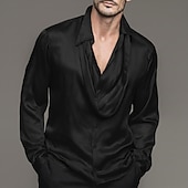 economico Camicie in raso da uomo-Per uomo Camicia Camicia in raso Camicia elegante Camicia casual Camicia con Bottoni Camicia da Ballo Semplice Formale Matrimonio Nero Vino Blu reale Oro Manica Lunga Collo a scialle Tutte le stagioni