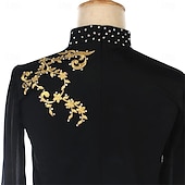 cheap Boys&amp;Men Figure Skating Costumes-Figure Skating Top Men&#039;s Boys&#039; Ice Skating Tops Black Patchwork Spandex High Elasticity Training Competition Skating Wear Classic Crystal / Rhinestone Long Sleeve Ice Skating Figure Skating