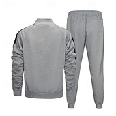 baratos moletons básicos-Homens Moletom Conjunto de roupas Colarinho Chinês Ao ar livre Diário Esportes Com Cordão Zip Up Bolsos Bloco de cor Preto Azul Marinha Cinzento Claro Poliéster Roupas Esportivas Moda Roupa de rua