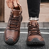 Недорогие Ботильоны-Мужские коричневые высокие повседневные ботинки со шнуровкой, мягкой удобной подошвой, прочные, для прогулок на свежем воздухе, для осени, зимы и повседневной носки