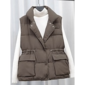 billige Vest-Dame Uformell jakke Bekvem Pustende Lomme Knapper Fritid عادي Feriereise Gate Avslappet Dagligdagstøy Enkeltkneppet Kort Høy krage Normal Ermeløs Yttertøy Svart Beige kaffe Vår Høst