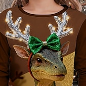 cheap Girl's 3D Animals-Christmas Girls' 3D Deer T shirt Tee Long Sleeve Spring Fall Fashion Basic Kids 4-12 Years Crew Neck Outdoor Casual Daily Regular Fit