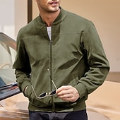 preiswerte Faux-Suede-Jacken-Herren Imitat-Lederjacke Freizeitjacke Urlaub Täglich Warm Tasche Herbst Winter Einfach Mode Klassisch Stehkragen Regulär Schwarz Marineblau Meeresblau Braun Armeegrün Jacken