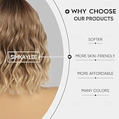 ieftine Peruci de petrecere-Perucă scurtă blondă ombre ondulată pentru femei, lungimea umărului de 12 inch, perucă bob ondulată, buclată, cu despărțire la mijloc, aspect natural, perucă sintetică rezistentă la căldură, pentru uz