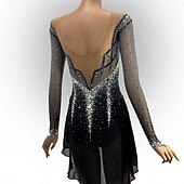 cheap Figure Skating Dresses-Figure Skating Dress Women's Girls' Ice Skating Dress Black Patchwork Open Back Mesh High Elasticity Training Competition Skating Wear Classic Crystal / Rhinestone Long Sleeve Ice Skating Figure