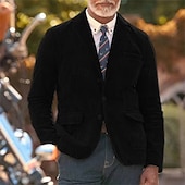 economico Giubbotti e cappotti da uomo-Per uomo Blazer in velluto a coste Blazer Affari Cocktail party Ricevimento di matrimonio Moda Casual Primavera Autunno Poliestere Semplice Tasca Bottoni Confortevole Monopetto Giacca Nero Kaki Verde