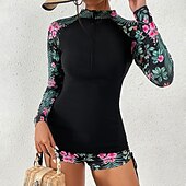 abordables Lycra de surf-Femmes Maillots de bain intégraux Combinaison Fine UPF50+ manche longue Maillot de Bain Natation Plongée Surf Plongée en apnée Floral Été Printemps Automne