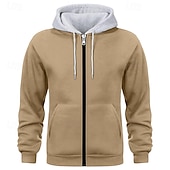 economico felpe con cappuccio da uomo di base-Per uomo Felpa con cappuccio Felpa con cappuccio a zip intera Rosso bordeaux Nero Bianco Blu marino Cammello Con Cappuccio Semplice Patchwork Blocco di colore Sport &amp; Outdoor Casuale Quotidiano