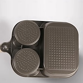 abordables Ustensiles de cuisine-Poêle antiadhésive 3 en 1 en alliage de titane avec poignée surélevée anti-brûlure, grattoir et brosse à huile, poêle à petit-déjeuner, marmite à hamburger, poêle à petit-déjeuner multi-sections, gril