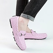 cheap Casual Loafers-Men's Yellow Ostrich Pattern Loafers with Metal Buckle, Casual Slip-On Driving Moccasins for Business, Summer Parties and Everyday Wear