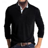 preiswerte Klassisches Poloshirt für Herren-Herren Golfshirt Golf Poloshirts Arbeit Lässig Revers Langarm Basic Modern Einfach Tasche Knöpfe Frühling Herbst Normale Passform Schwarz Weiß Marineblau Dunkelgrün Khaki Armeegrün Golfshirt