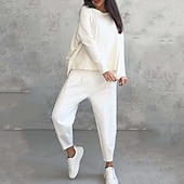 tanie dresy-Damskie Komplety dresowe Dres 2-częściowy Stroje do salonu z kieszenią Solidne kolory Zestawy odzież Jesień Czarny Biały Siłownia Bieganie Zdatność Lekki Oddychający Długi rękaw Sport Odzież sportowa