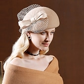 olcso Buli kalapok-kalapok 100% gyapjú barett sapka keménykalap / cloche kalap tea party koktél kalap elegáns brit masnival tiszta színű fejdísz fejfedő