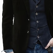 お買い得  カジュアルスーツ-メンズベルベットブレザージャケット ノッチカラー クラシック 無地ブレザー ブラック ブラウン ダークブルー テーラードフィット シングルブレスト 2つボタン