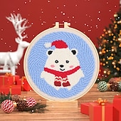 preiswerte Sammlerstücke-Weihnachtsstickerei-Sets, DIY-Stanznadel-Starterset, handgefertigtes Handarbeitsset für Anfänger, Stoffmaterialpaket mit Feiertagsmotiv, handgefertigtes Kunsthandwerkszubehör für