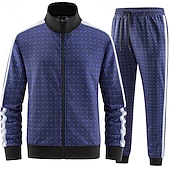 tanie Męski zestaw 3D bluz i spodni-Męskie Kratka Geometryczne 2szt Zestawy bluz 3D Dres Bluzy z zamkiem błyskawicznym Długi rękaw Długie spodnie Kołnierz stawiany Codzienne Na zewnątrz Urlop Obuwie sportowe Zapiąć na zamek