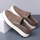 ieftine Pantofi casual slip-on-Teniși slip-on pentru bărbați, gri taupe, cu talpă albă – pantofi casual ușori pentru primăvară, vară și stil stradal