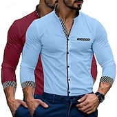 levne Pánské společenské košile-Pánské Košile Košile k obleku Košile pro volný čas Košile s páskovým límečkem Košile na knoflíky Proužek Formální Obchod bílá + červená Bílá + modrá modrá + červená Dlouhý rukáv Stojáčkový límec Jaro