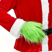  1 pár karácsonyi zöld szörnykesztyű, aranyos bolyhos jelmez kellékek karácsonyi halloweeni cosplayhez, partidekorációhoz, fotózáshoz és színpadi előadáshoz