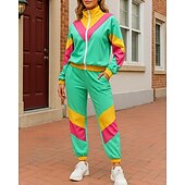  Dámské Mikina na zip Sportovní oblečení z 80. let Dvoudílná tepláková souprava Vydutý s kapsou Barevné bloky Celotělové oblečení Podzim Zelená Turistika Určení Venkovní Lehká váha Dlouhý rukáv Sport