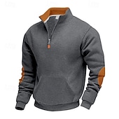 baratos Suéteres básicos-Homens Moletom Moletom com capuz Estacionar Moletom com zíper Preto Verde Tropa Azul Marinha Camelo Cinza Claro Colarinho Clerical Tecido Patchwork Bolsos Bloco de cor Desportos e Ar livre Casual