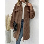 olcso Béléses fleece dzsekik-Női Télikabát Sherpa kabát Kényelmes Légáteresztő Zseb Gombok Alkalmi Sima Vakáció Utca Hétköznapi Hétköznapi viselet Egysoros Hosszú Térfogatcsökkenés Normál Hosszú ujj Felsőruházat Fekete Bor