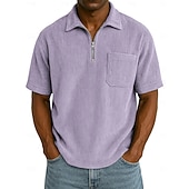 abordables Polo classique pour homme-Homme Polo à fermeture éclair Texturé Occasionnel Fête Revers Zip quart Manche Courte Mode Basique Uni Texturé Quart de zip Chaud Été Printemps Coupe régulière Marron foncé Violet Kaki Polo