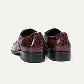 baratos Sapatos Sociais Elementares-Sapatos sociais masculinos de couro legítimo bordô com estampa de cobra e cadarço e biqueira de metal – sapatos da moda para banquetes e coquetéis