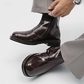 preiswerte Kleiderstiefel-Herrenstiefeletten aus braunem Kunstleder – klassische Reißverschlussstiefel für den Winter, das Business und formelle Anlässe