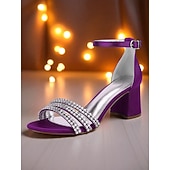 baratos cocktail-sandálias femininas de salto bloco de cetim roxo com tiras de strass - sapatos sociais elegantes e abertos para coquetéis e ocasiões formais
