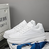 economico Sneakers Casual-scarpe da ginnastica da uomo bianche e robuste: comode scarpe sportive con lacci e suola spessa per la corsa, la palestra e lo stile casual quotidiano